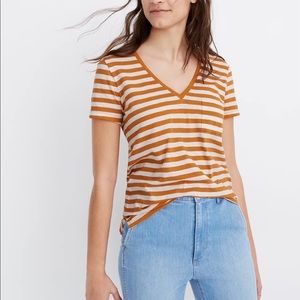 Madewell yellow strip v-neck T-shirt XL
